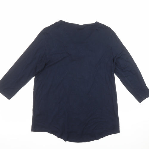 F&F Women's Blue Viscose Tunic Blouse UK 14 V-Neck 3/4 Sleeve