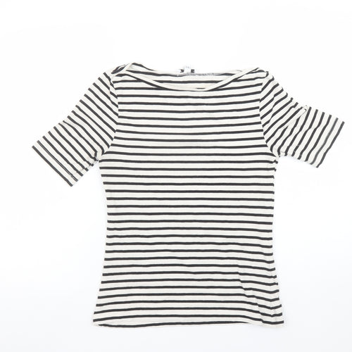 Warehouse Women’s Black White Striped Boat Neck Cotton T-Shirt Size 10