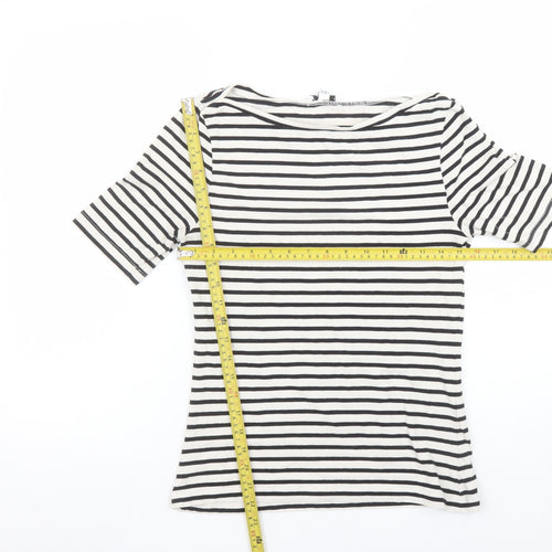 Warehouse Women’s Black White Striped Boat Neck Cotton T-Shirt Size 10