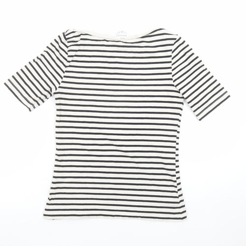 Warehouse Women’s Black White Striped Boat Neck Cotton T-Shirt Size 10