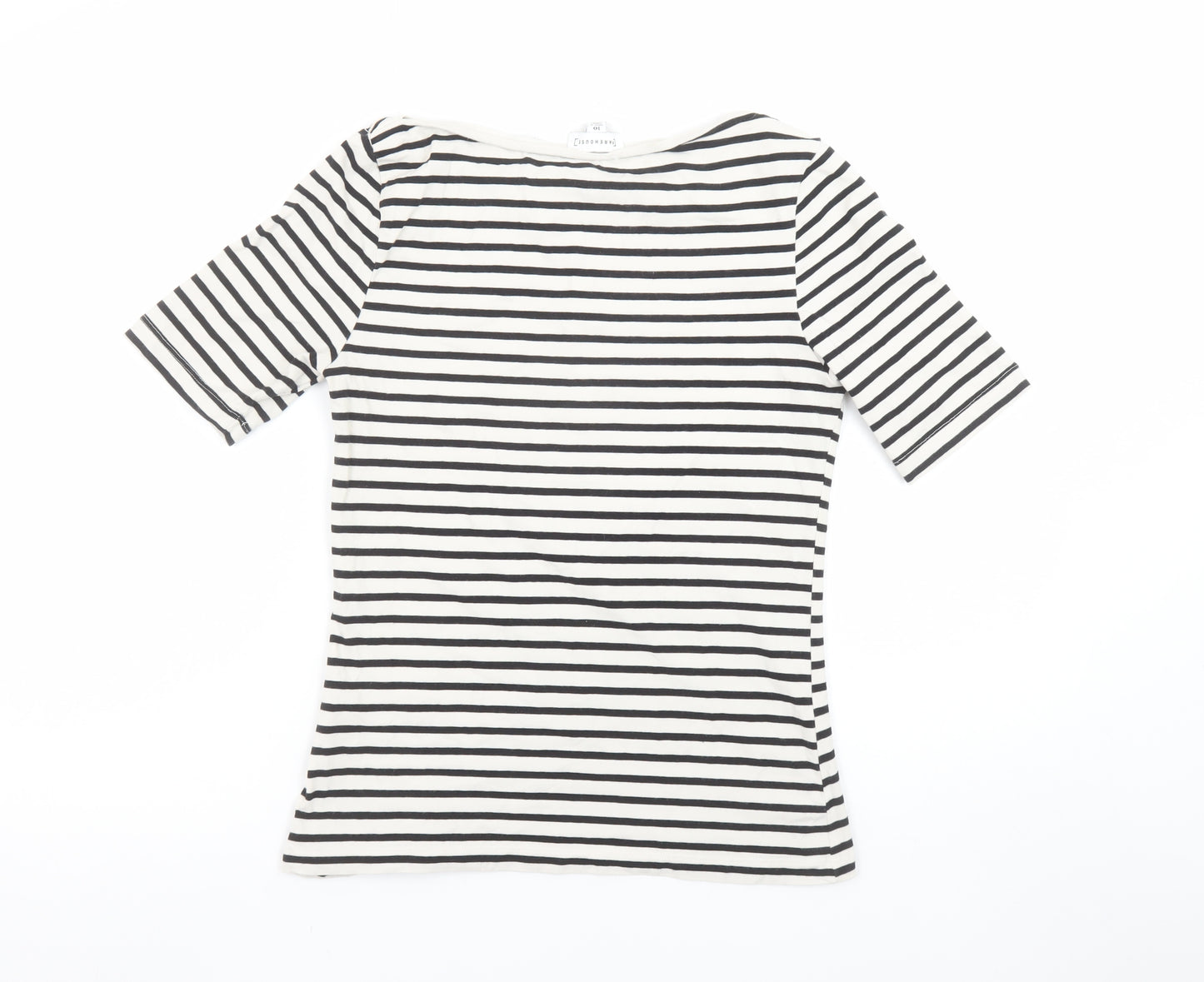 Warehouse Women’s Black White Striped Boat Neck Cotton T-Shirt Size 10