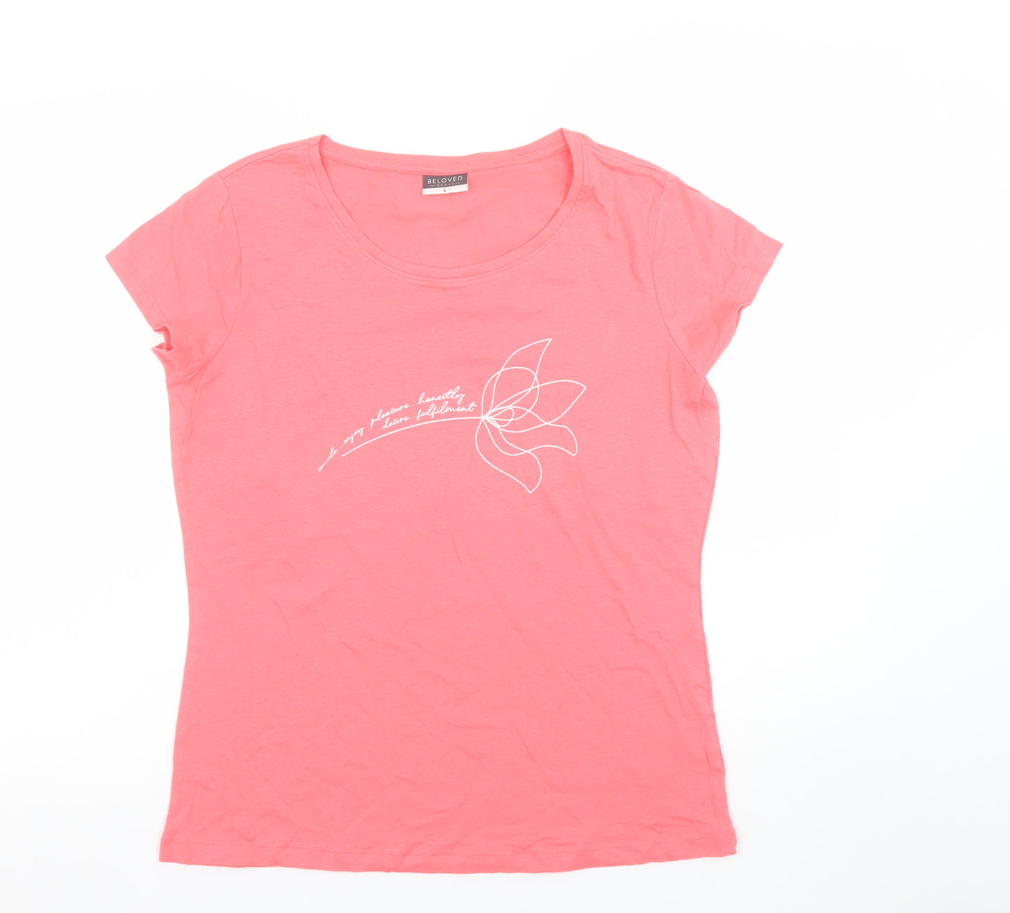 Beloved Women Pink Cotton Crew Neck Short Sleeve T-Shirt L