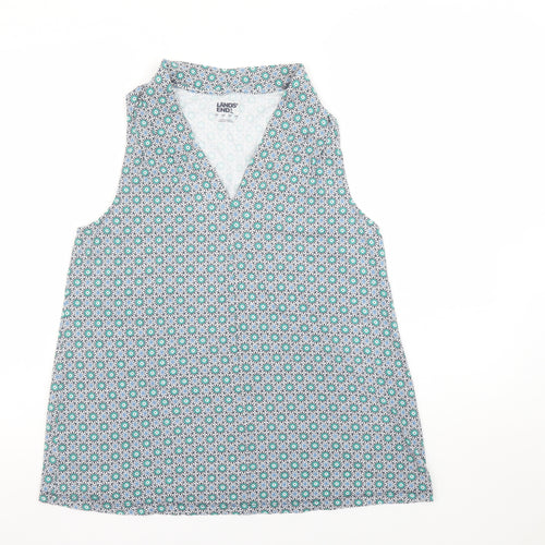 Lands' End Women's Blue Floral Sleeveless Cotton Tunic Blouse Size S