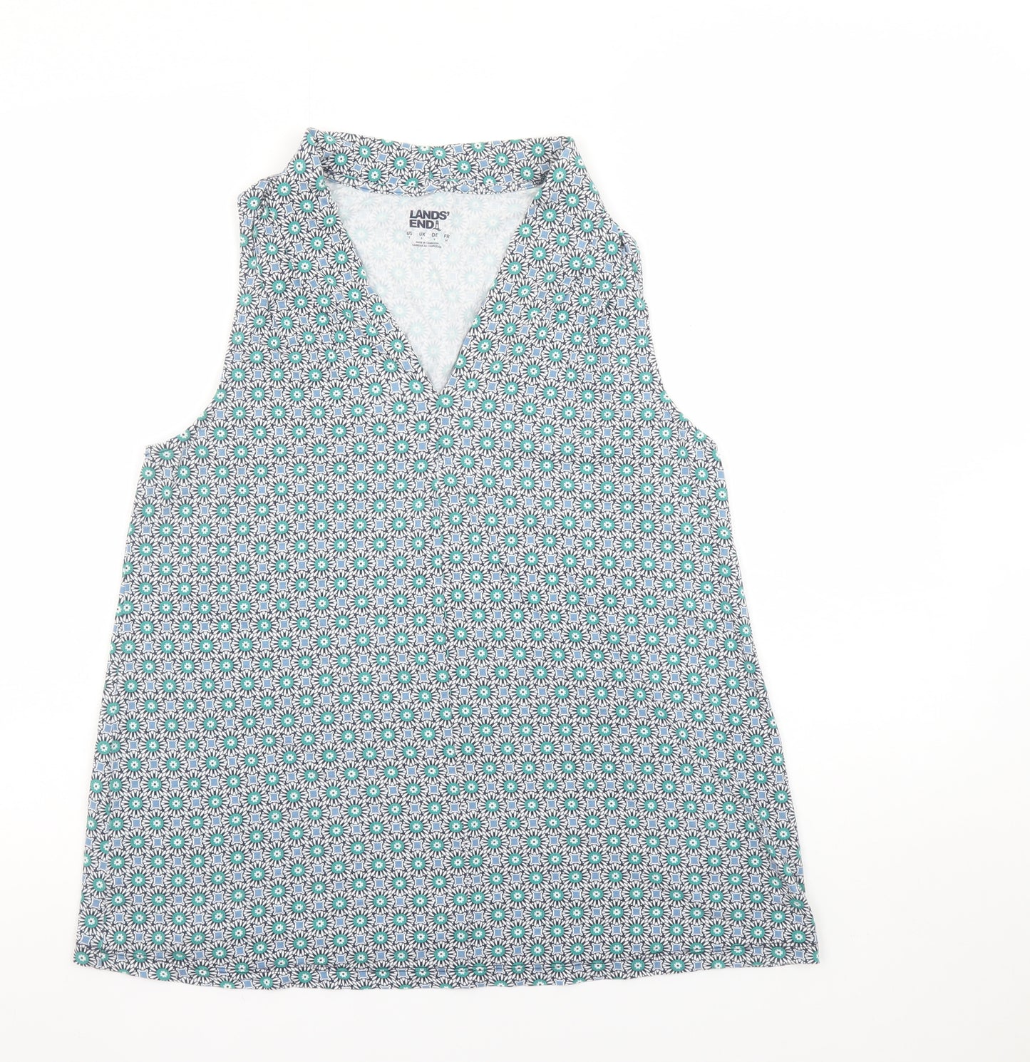 Lands' End Women's Blue Floral Sleeveless Cotton Tunic Blouse Size S