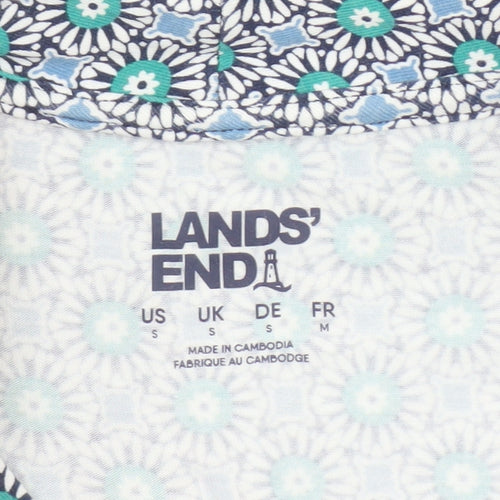 Lands' End Women's Blue Floral Sleeveless Cotton Tunic Blouse Size S