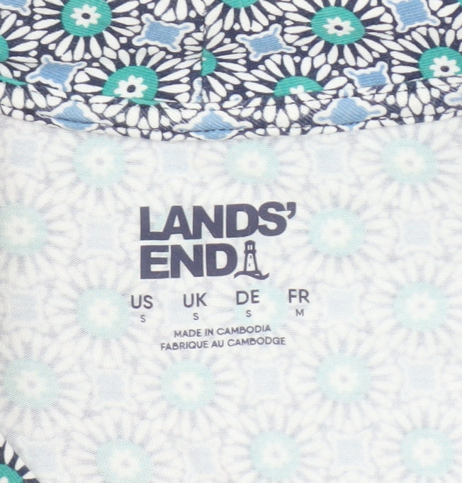 Lands' End Women's Blue Floral Sleeveless Cotton Tunic Blouse Size S