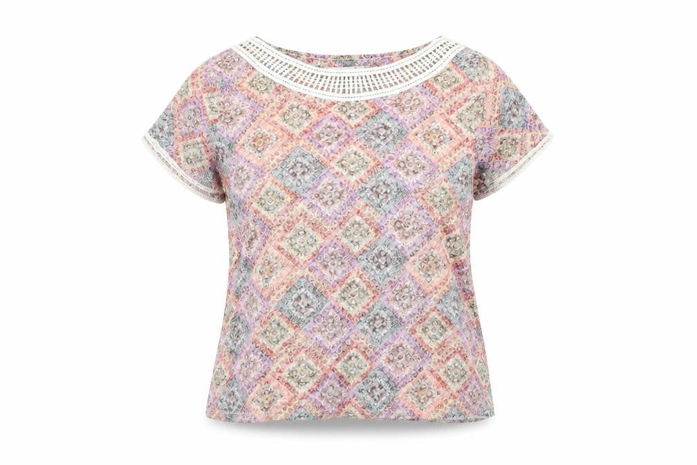 Marks and Spencer Per Una Womens Multicoloured Lace Trim T-Shirt Size 16