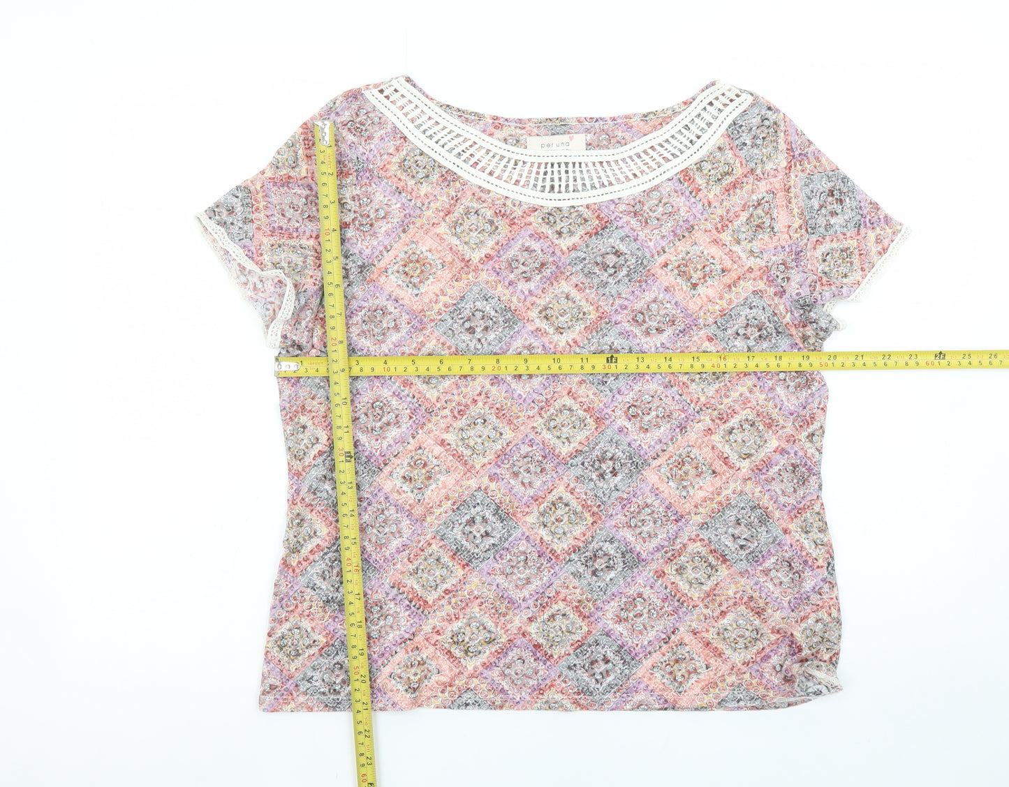 Marks and Spencer Per Una Womens Multicoloured Lace Trim T-Shirt Size 16