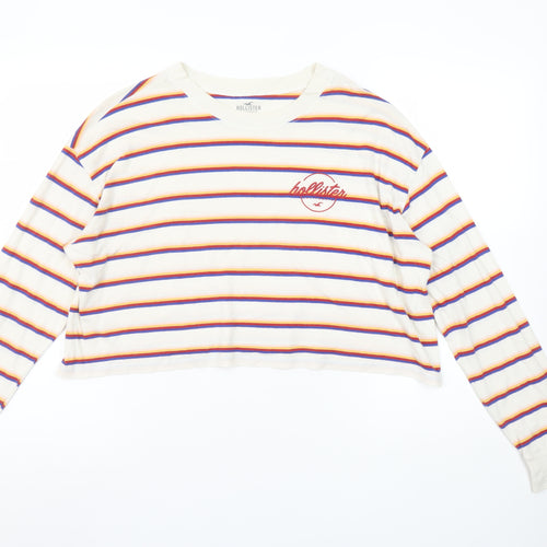 Hollister Women’s Multicoloured Striped Cropped Long Sleeve T-Shirt S