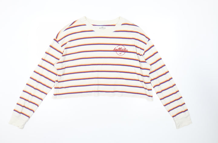 Hollister Women’s Multicoloured Striped Cropped Long Sleeve T-Shirt S