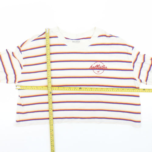 Hollister Women’s Multicoloured Striped Cropped Long Sleeve T-Shirt S