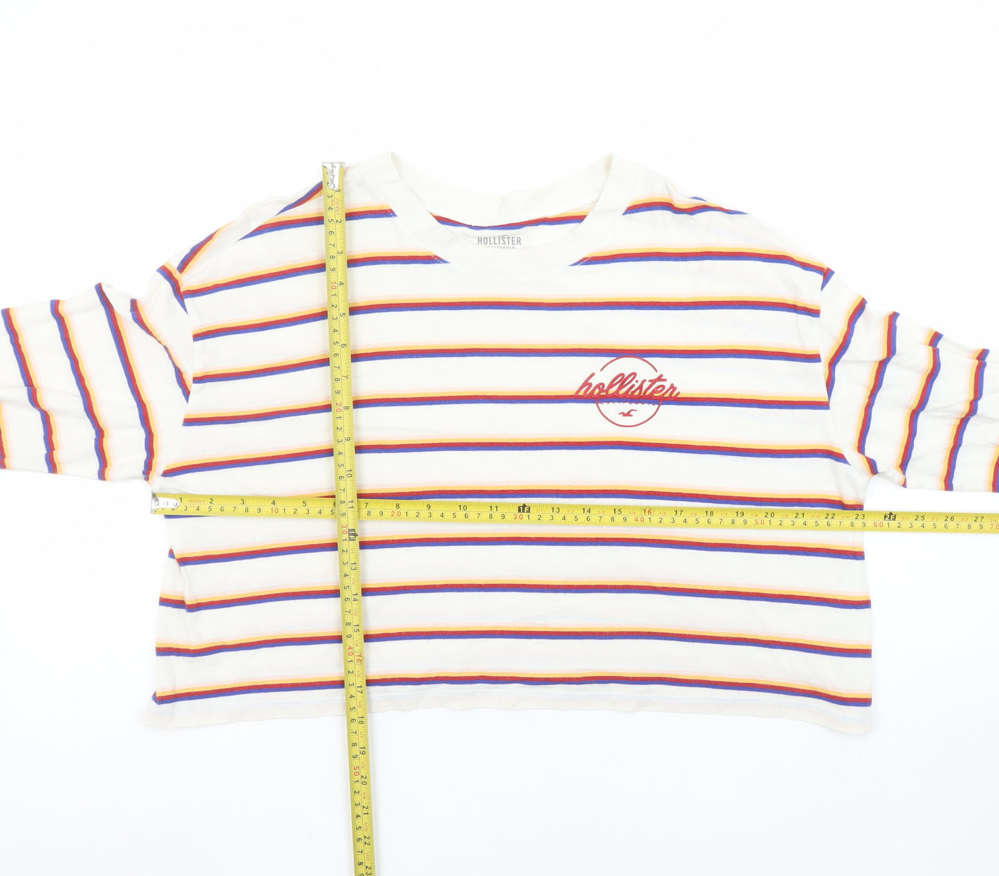 Hollister Women’s Multicoloured Striped Cropped Long Sleeve T-Shirt S