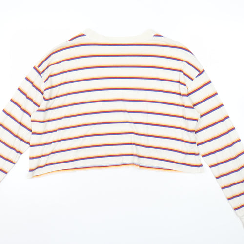 Hollister Women’s Multicoloured Striped Cropped Long Sleeve T-Shirt S