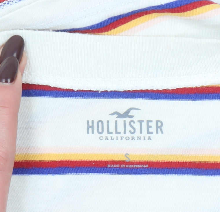 Hollister Women’s Multicoloured Striped Cropped Long Sleeve T-Shirt S