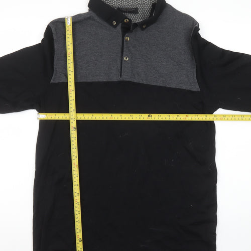 Authentic Casual Wear Men’s Black Grey Long Sleeve Polo Shirt L 100% Cotton