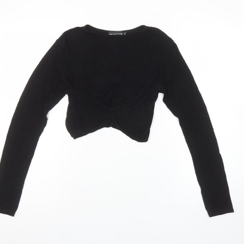 PrettyLittleThing Women’s Black Cropped Long Sleeve Cotton Top Size 8