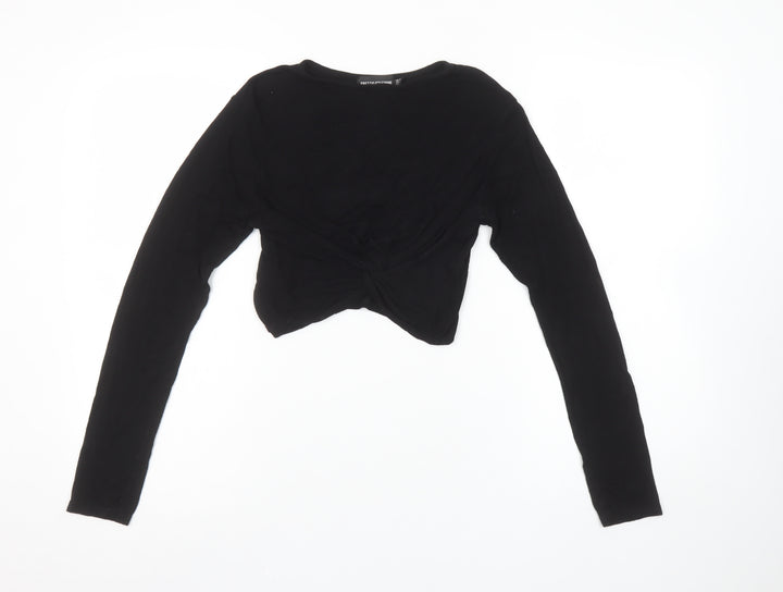 PrettyLittleThing Women’s Black Cropped Long Sleeve Cotton Top Size 8