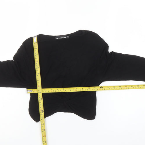 PrettyLittleThing Women’s Black Cropped Long Sleeve Cotton Top Size 8