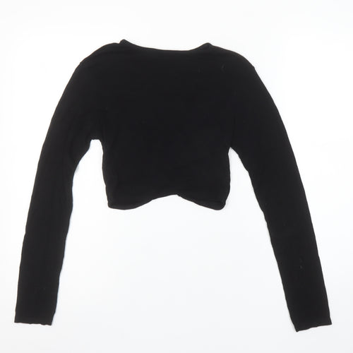 PrettyLittleThing Women’s Black Cropped Long Sleeve Cotton Top Size 8