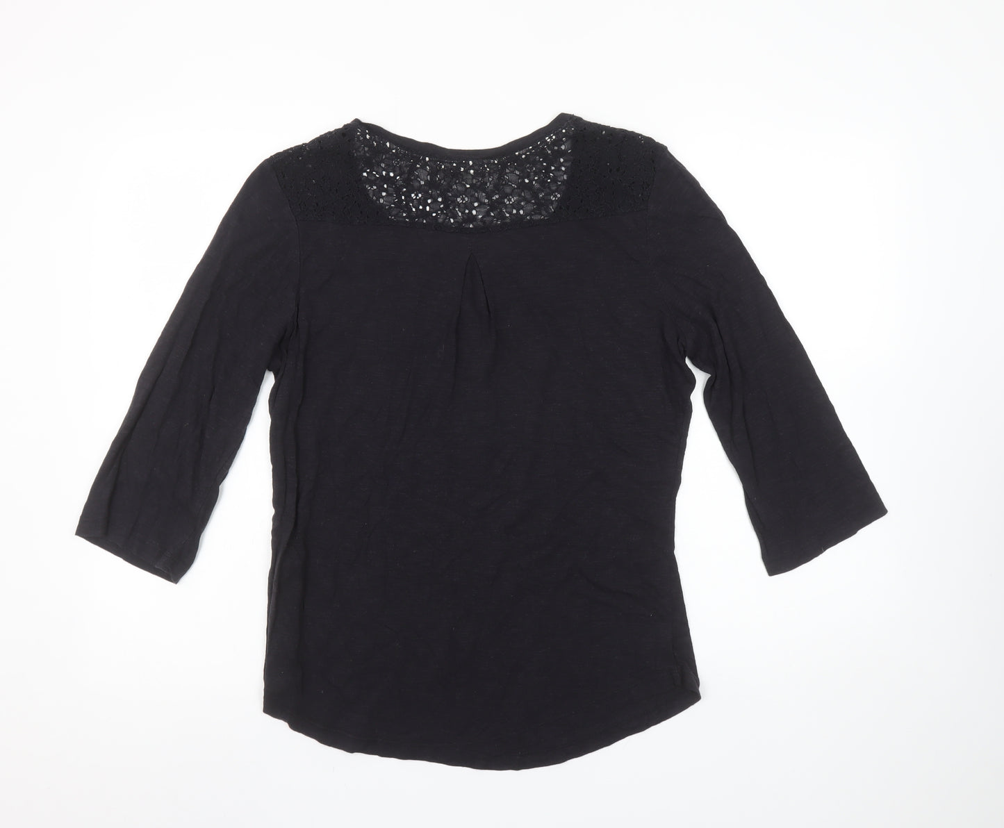 FatFace Womens Black 3/4 Sleeve Henley Lace Detail Top Size 12