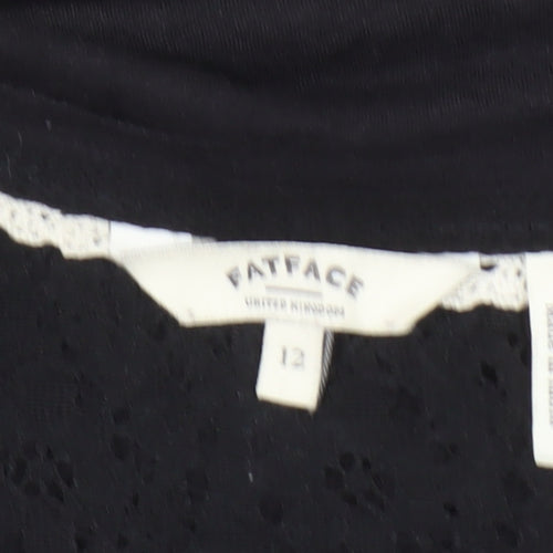 FatFace Womens Black 3/4 Sleeve Henley Lace Detail Top Size 12