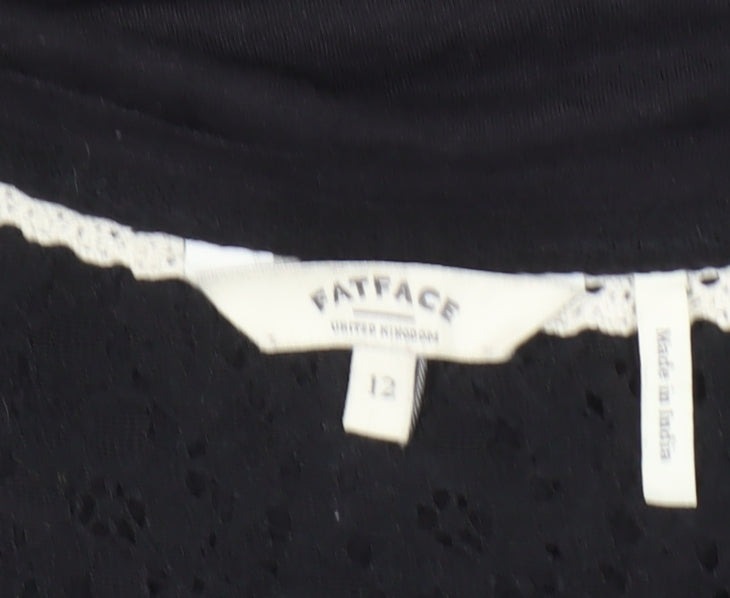 FatFace Womens Black 3/4 Sleeve Henley Lace Detail Top Size 12