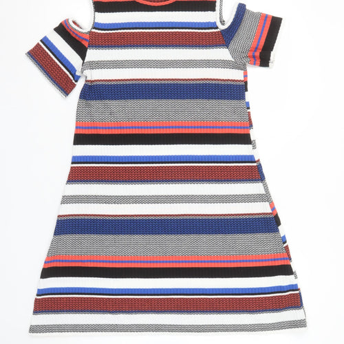 Papaya Women’s Multicoloured Striped Cold Shoulder Shift Dress Size M