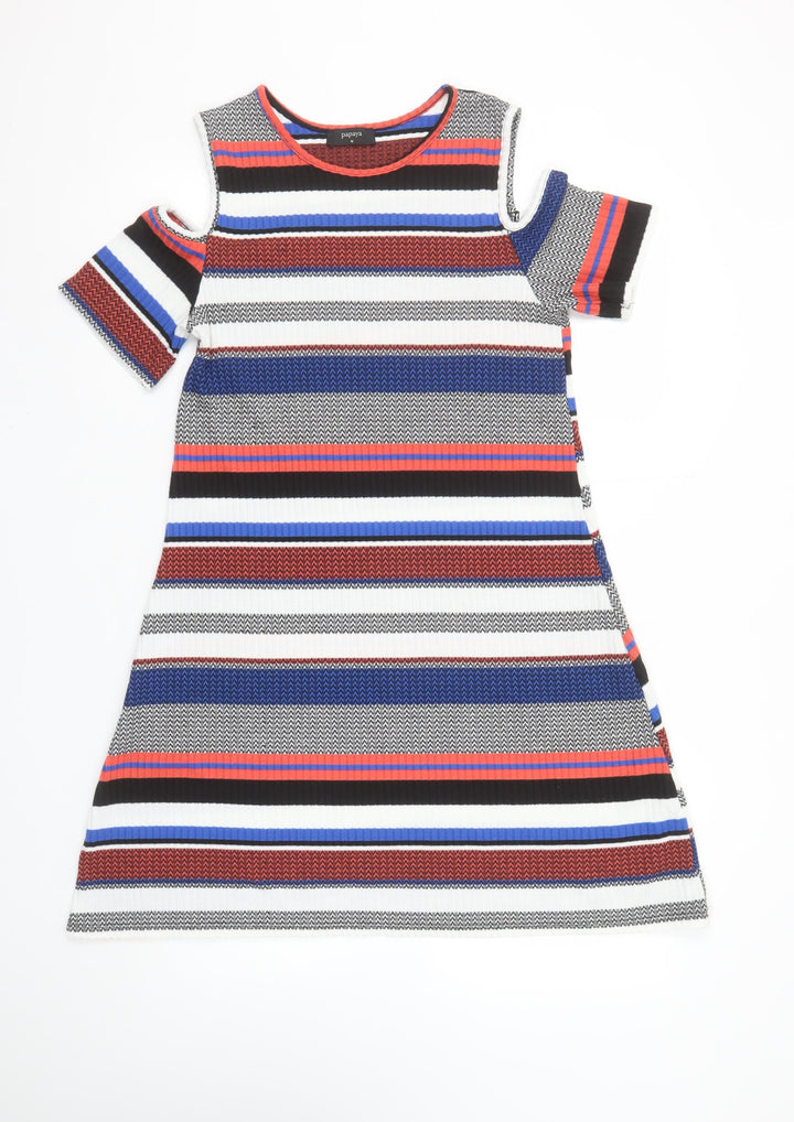 Papaya Women’s Multicoloured Striped Cold Shoulder Shift Dress Size M