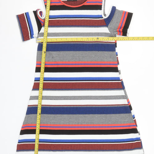 Papaya Women’s Multicoloured Striped Cold Shoulder Shift Dress Size M