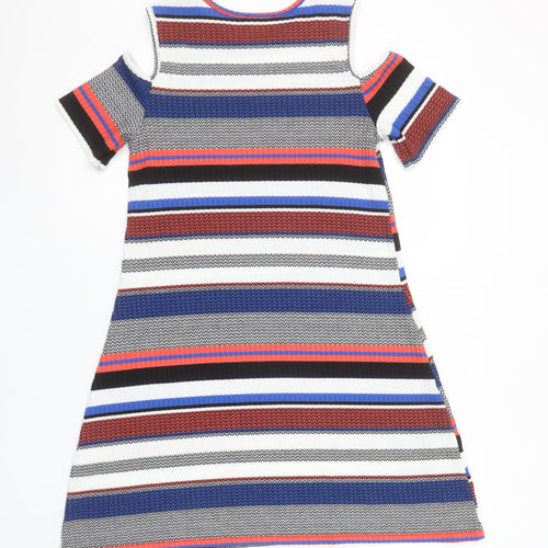 Papaya Women’s Multicoloured Striped Cold Shoulder Shift Dress Size M