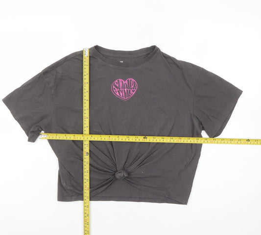 H&M Girls Grey Cropped 'Summertime' Graphic T-Shirt - 13-14 Years