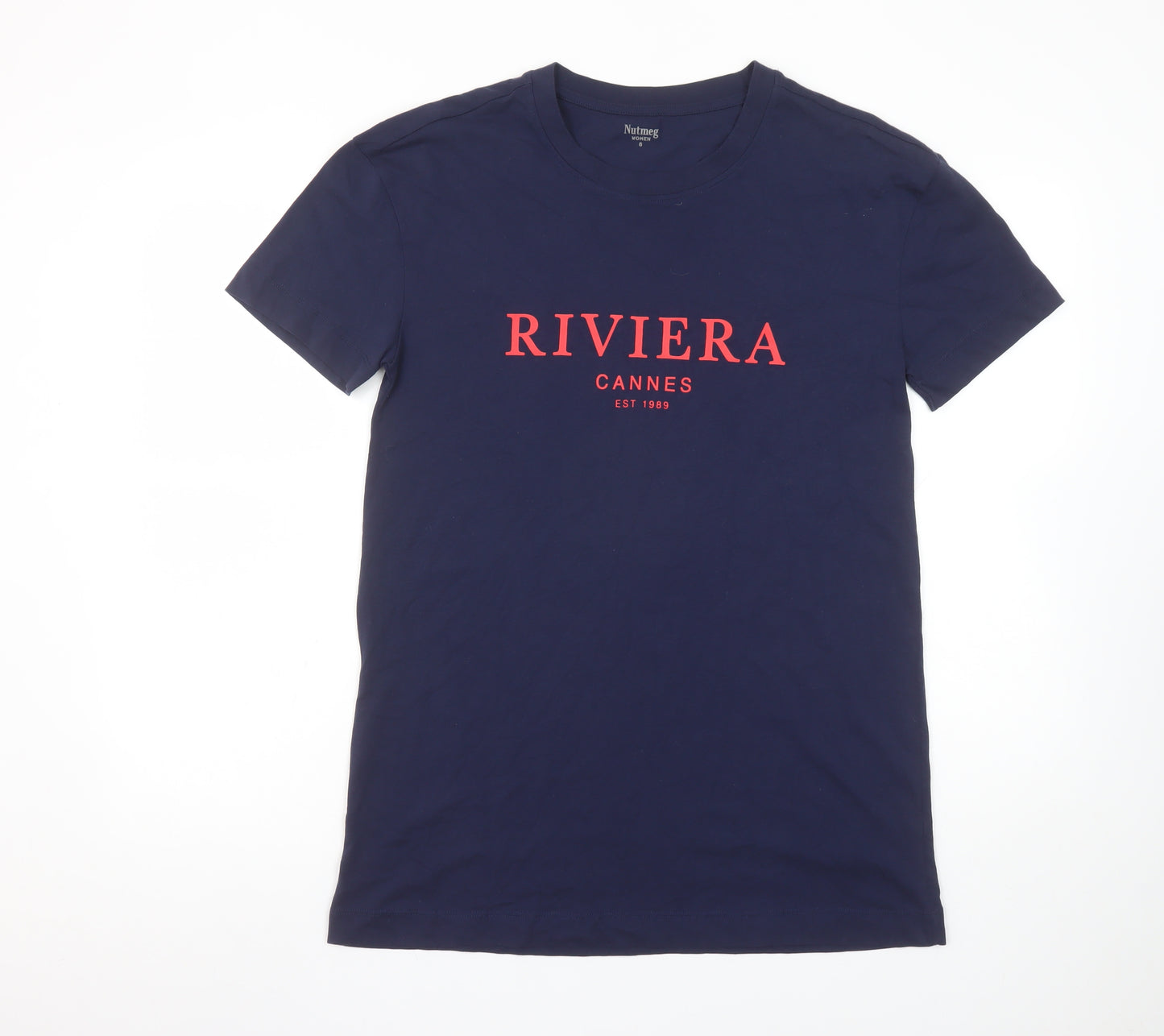 Nutmeg Women's Blue Riviera Cannes Cotton T-Shirt Size 8