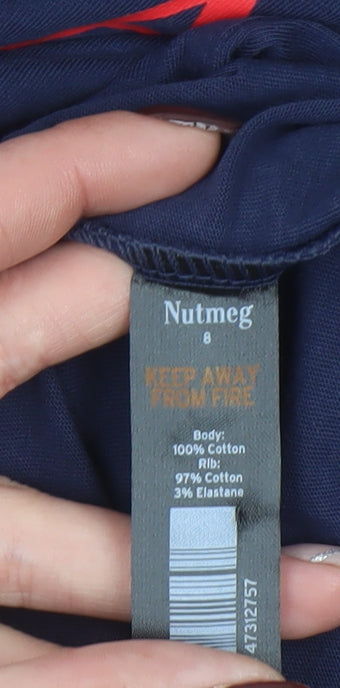 Nutmeg Women's Blue Riviera Cannes Cotton T-Shirt Size 8