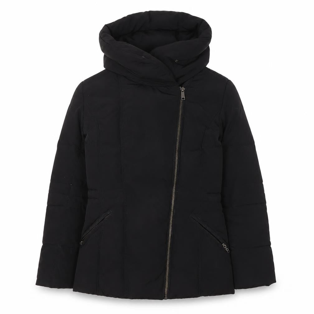 Front view of Betty Jackson Black Women's, size 10, Black Hooded Puffer Jacket