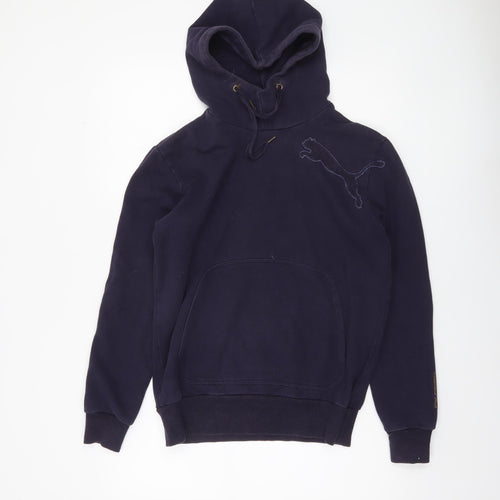 Puma Men's Blue Pullover Hoodie Small Fleece Logo Sweatshirt