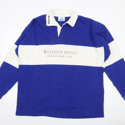 Rhino Mens Blue White Striped Long Sleeve Rugby Polo XL