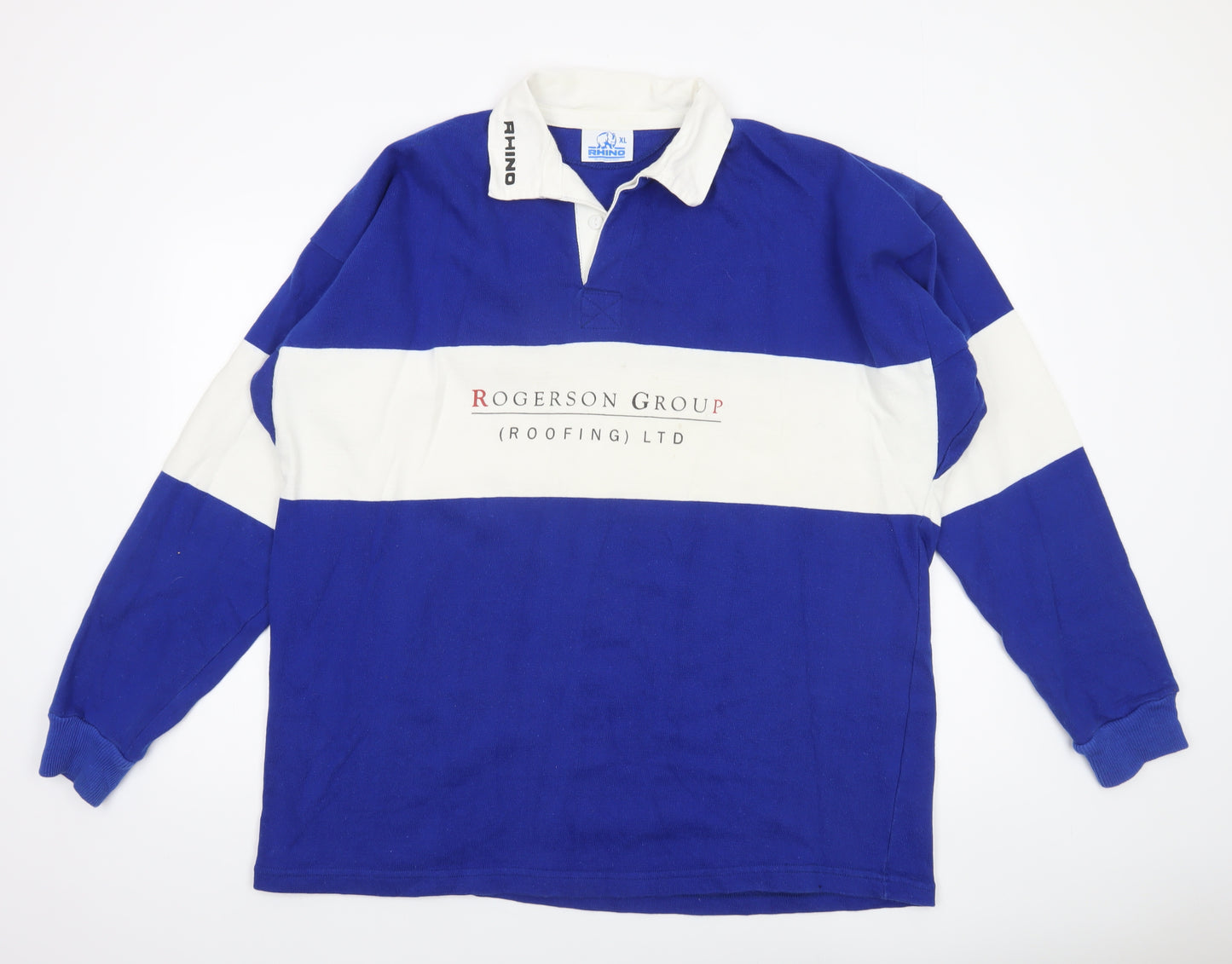Rhino Mens Blue White Striped Long Sleeve Rugby Polo XL