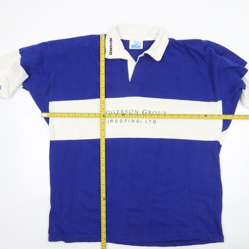 Rhino Mens Blue White Striped Long Sleeve Rugby Polo XL