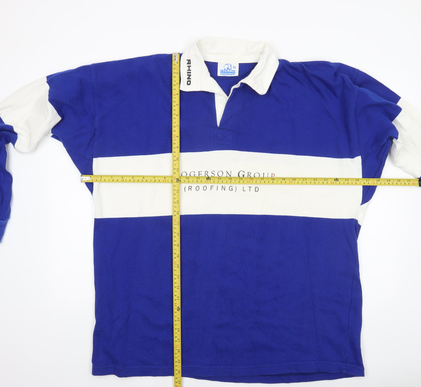 Rhino Mens Blue White Striped Long Sleeve Rugby Polo XL