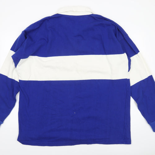 Rhino Mens Blue White Striped Long Sleeve Rugby Polo XL