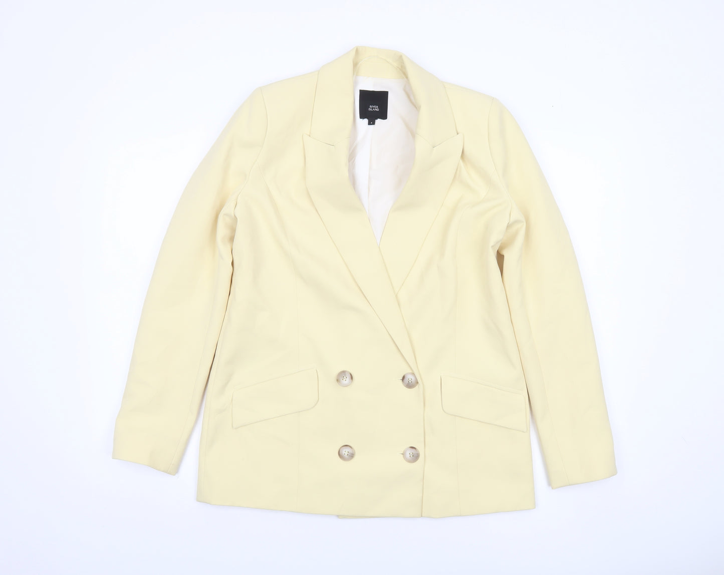 River Island Women's Beige Double-Breasted Blazer Jacket Size 8
