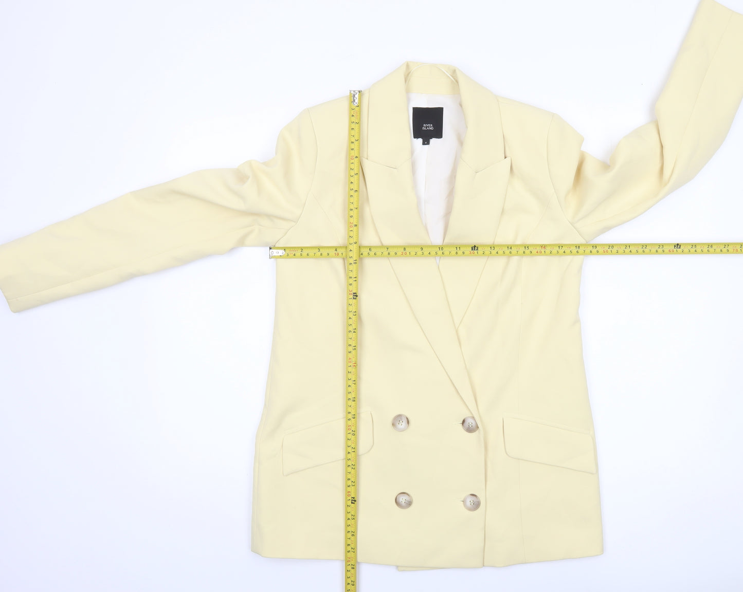 River Island Women's Beige Double-Breasted Blazer Jacket Size 8
