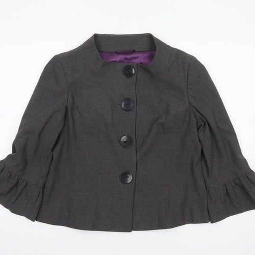 Amaranto Women's Grey Size 16 Ruffle Sleeve Suit Jacket