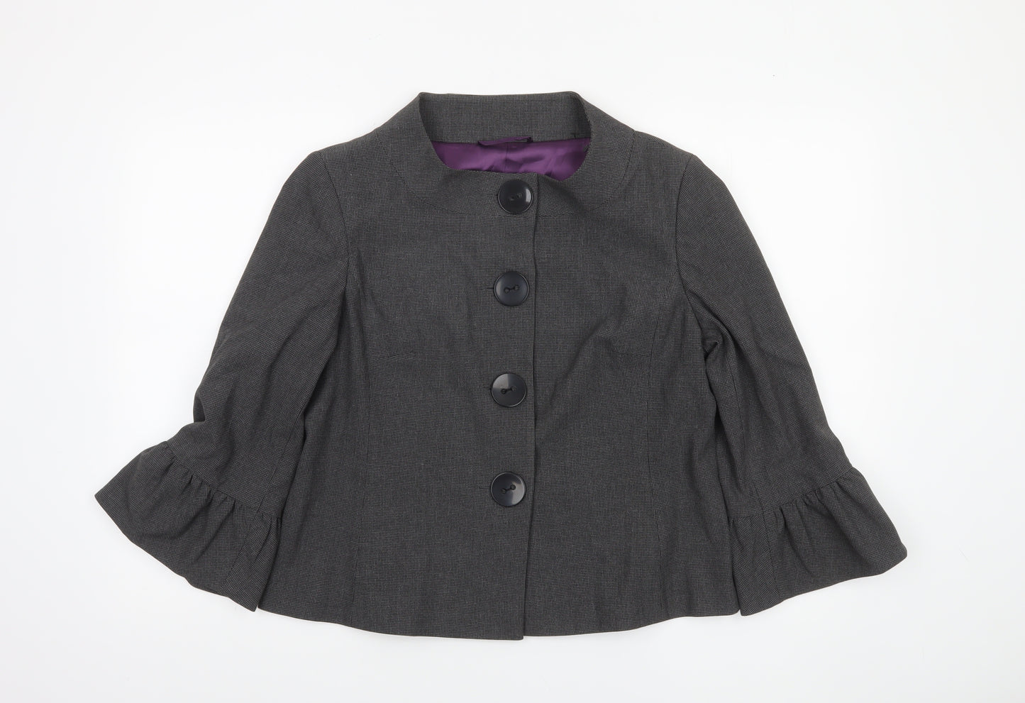 Amaranto Women's Grey Size 16 Ruffle Sleeve Suit Jacket