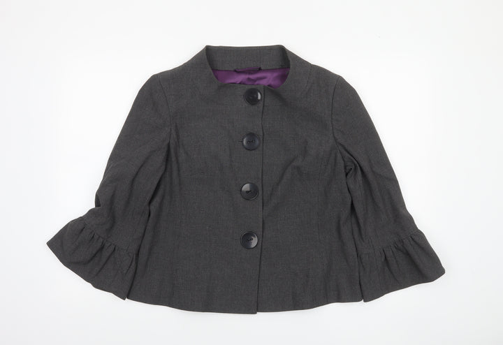 Amaranto Women's Grey Size 16 Ruffle Sleeve Suit Jacket