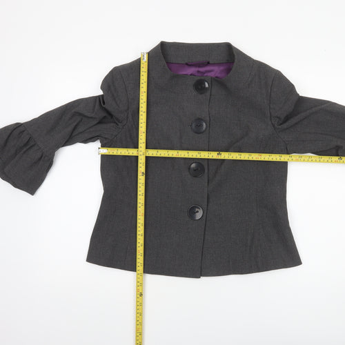 Amaranto Women's Grey Size 16 Ruffle Sleeve Suit Jacket