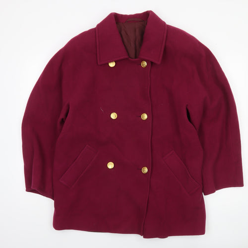 Marks and Spencer Women’s Red Wool Pea Coat UK 14 Mid-Length Classic Style