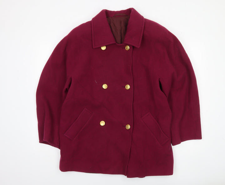 Marks and Spencer Women’s Red Wool Pea Coat UK 14 Mid-Length Classic Style