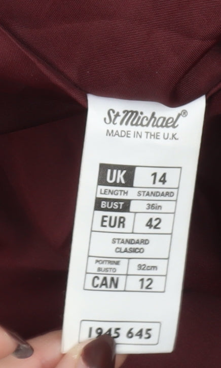 Marks and Spencer Women’s Red Wool Pea Coat UK 14 Mid-Length Classic Style