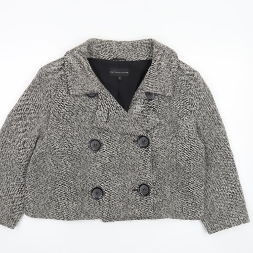 Marks and Spencer Women’s Black and White Wool Blend Double-Breasted Cropped Pea Coat Size 16